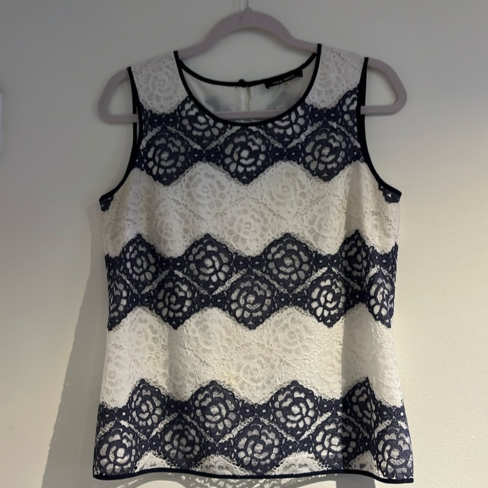 Gently used blue and white Nine West sleeveless top